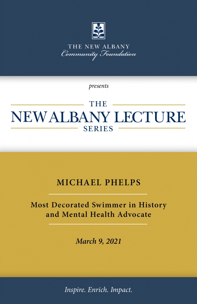 Cover of the PDF for the March 9th event with Michael Phelps. Links to a copy of the PDF.