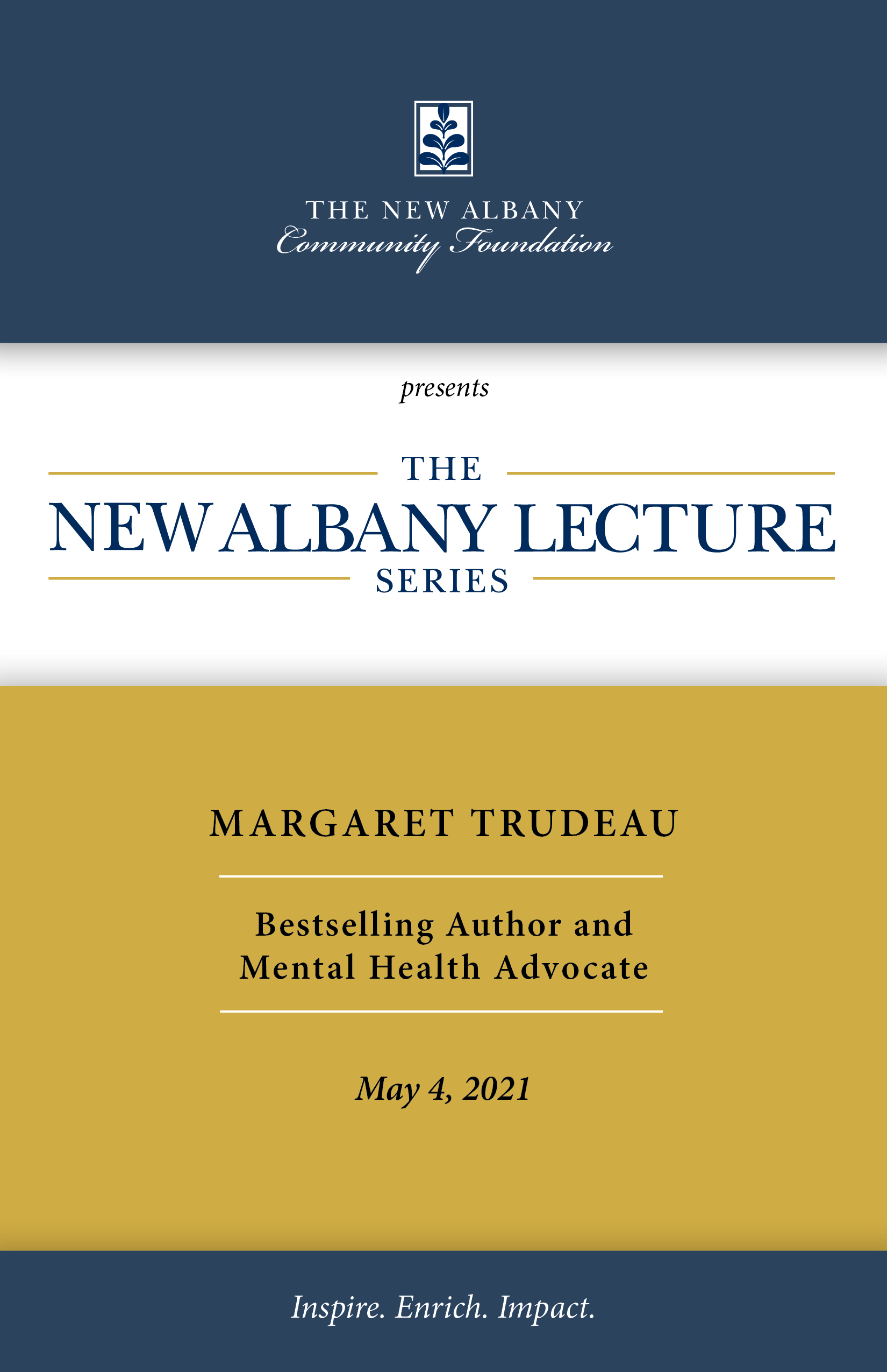 Cover of the PDF for the May 4th event with Margaret Trudeau. Links to a copy of the PDF.