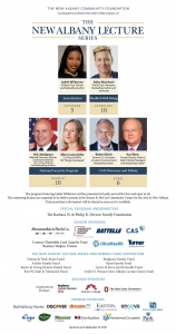 New Albany Community Foundation Speakers Schedule Graphic with sponsors - September 28, 2021